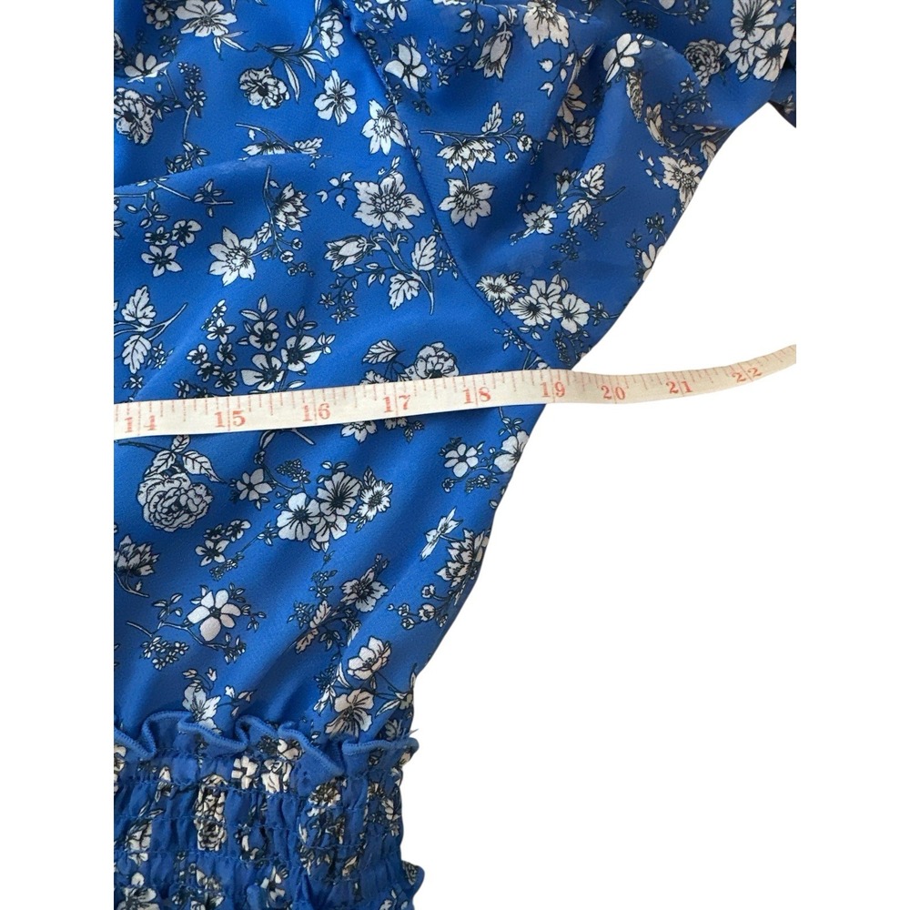 Chelsea28 Mini Dress Women Large Floral Blue‎ Cottagecore Elastic Waist Ruffle - Picture 6 of 9